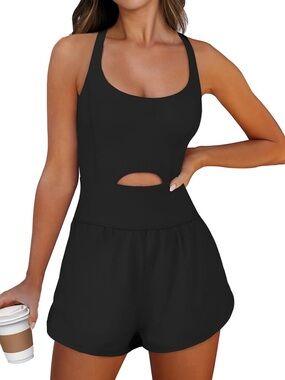 Black Scoop Neck Cutout Romper